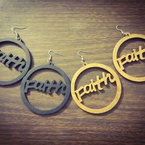 2 pairs of Wooden "Faith" Earrings